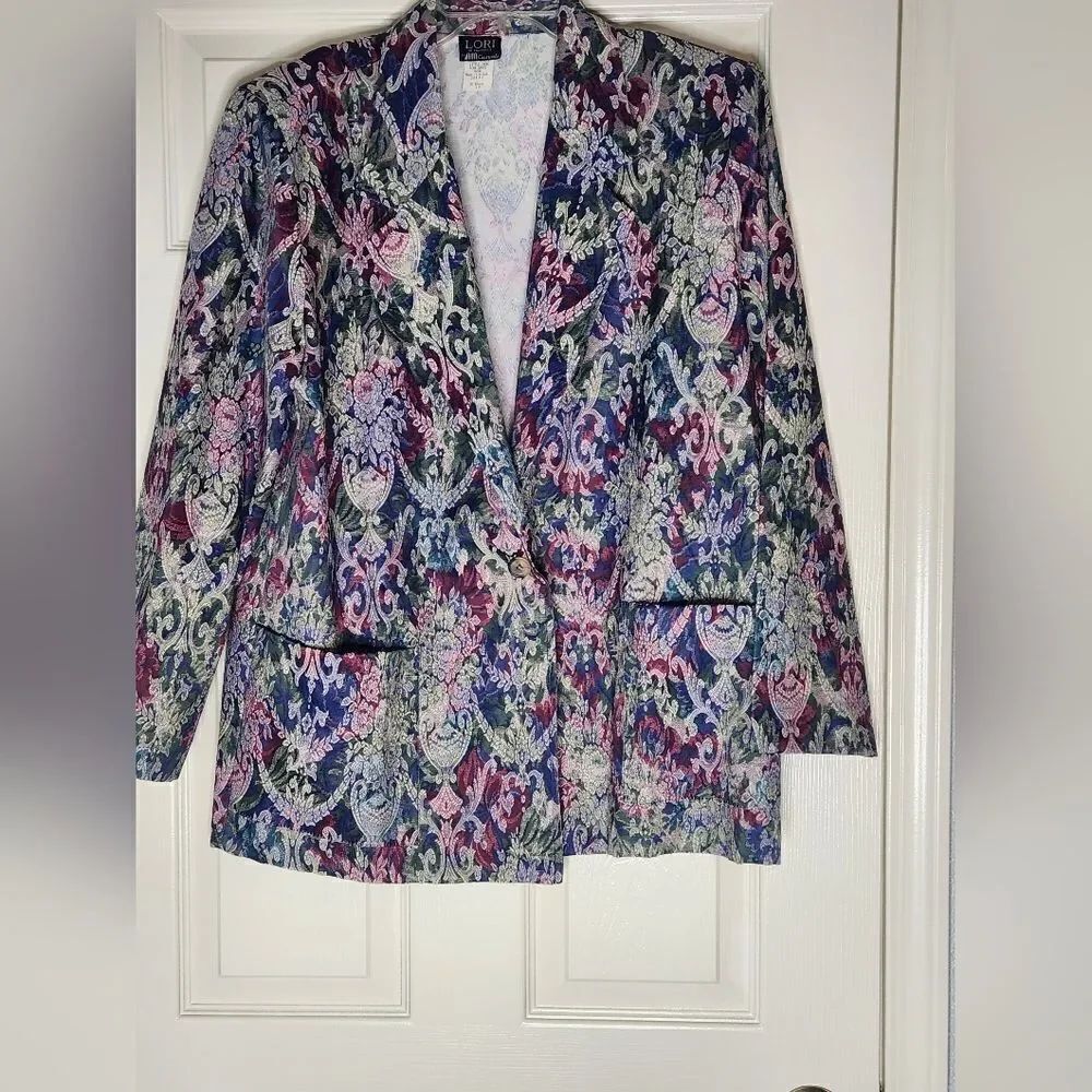 Vtg Lori by AM Casuals Mlticlrd Lngslvs 1Button Pockets CottonBlend Women Blazer
